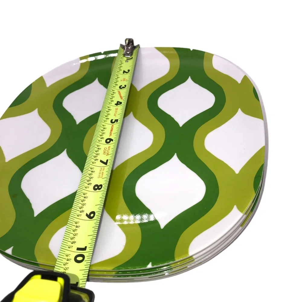 Set of 5 Melamine Green Green Geo Swirl Retro Pattern Lunch Plats
